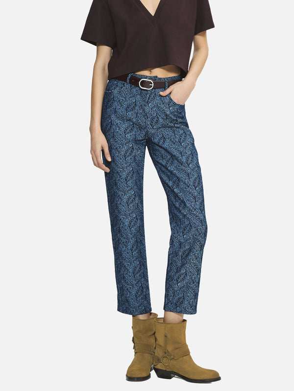 Clarte Dark Blue Patterned Denim Trousers