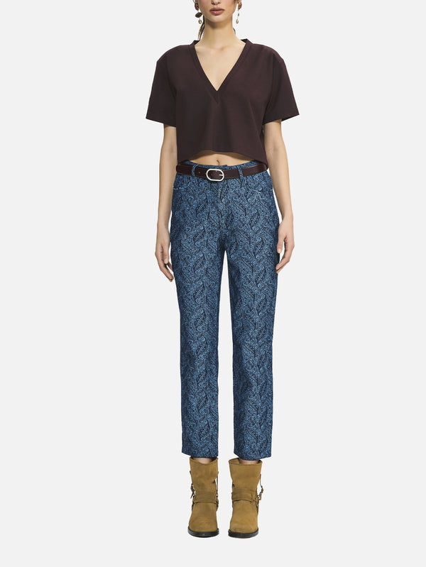 Clarte Dark Blue Patterned Denim Trousers