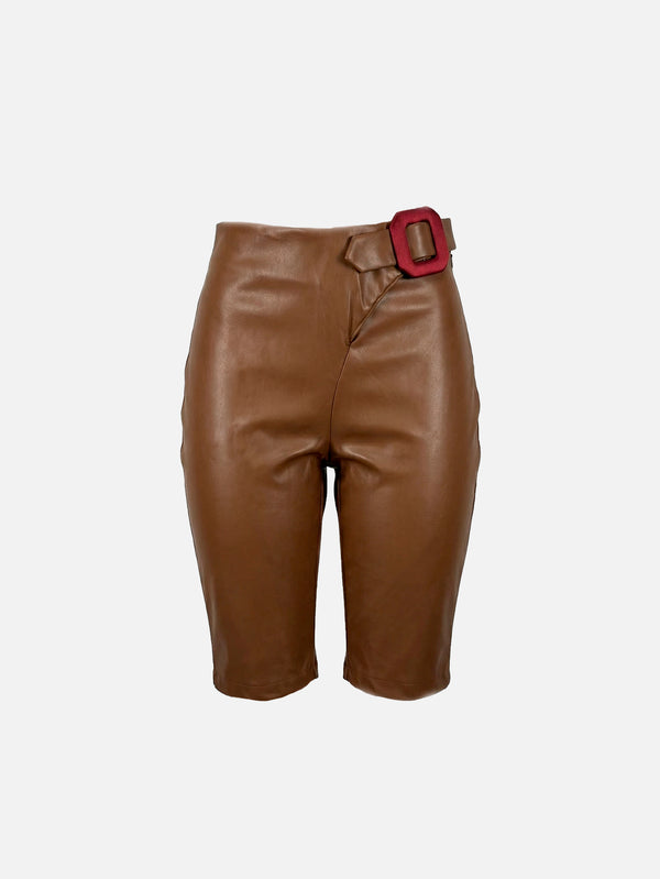 CULT FORM - ŞORT - Leather Short - Brown - shopi go'da!.