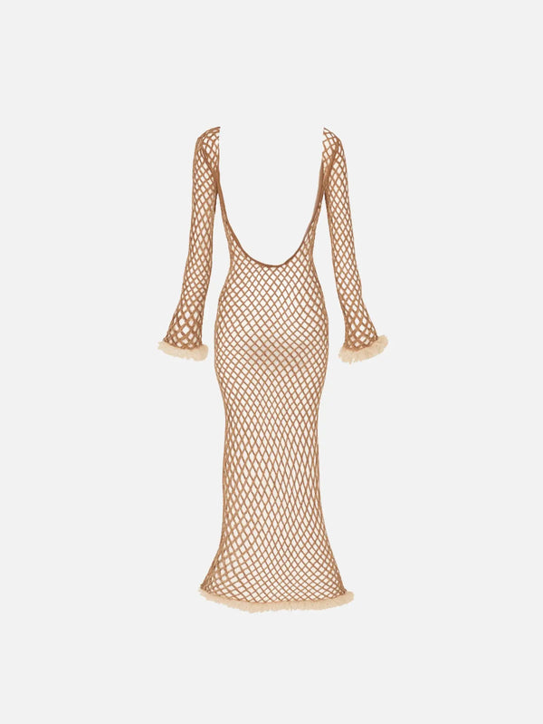 SEVDRUS Handmade Beach Breeze Dress – bej renk, arka görünüm