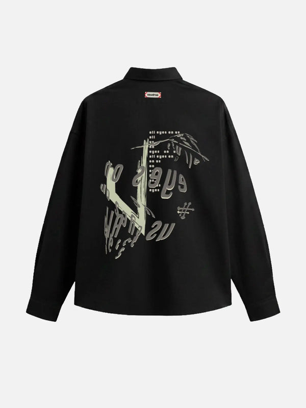 SEVDRUS Note Shirt – siyah, arka baskılı grafik ve arka üstteki küçük etiket görünümü
