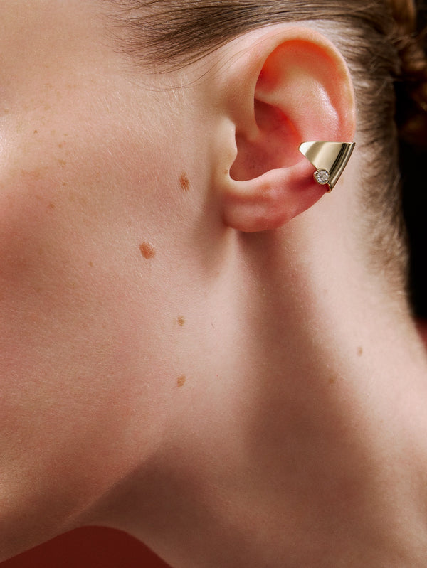 DIME TRIBE - KÜPE - Pırlanta Detaylı Sarı Altın Ear Cuff - shopi go'da!.