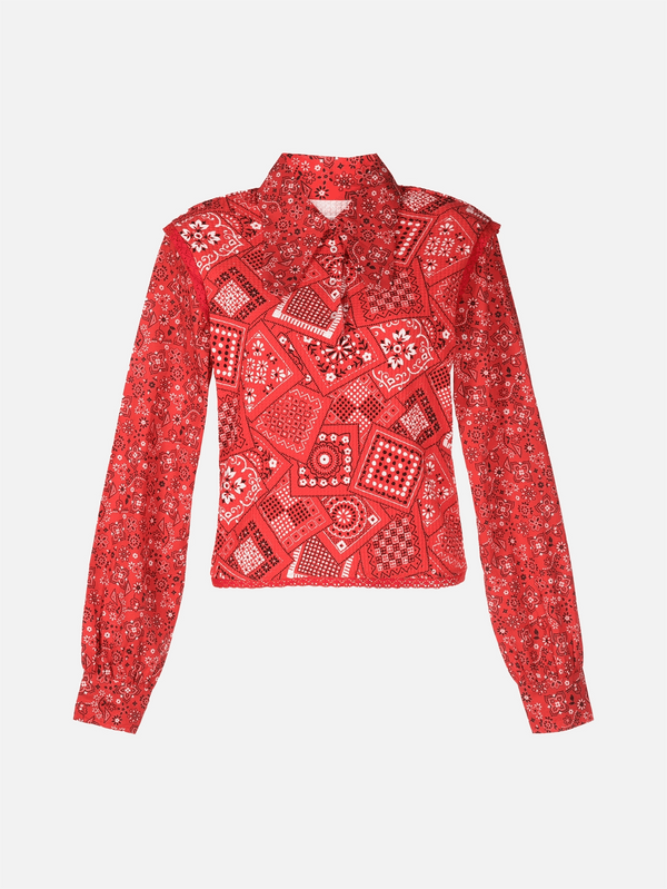 ERL - BLUZ - Printed Knit Combo Blouse - Red - shopi go'da!.