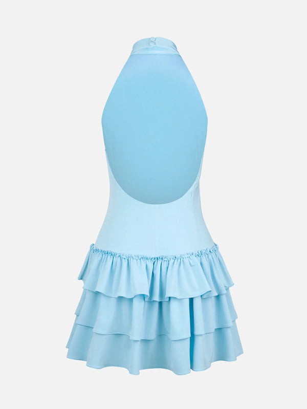 MI MAGIC LOVE Fiore Light Blue Mini Dress – açık mavi, arka görünüm