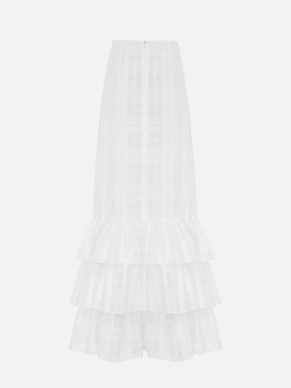 MI MAGIC LOVE Flow White Plaid Skirt – beyaz, arka görünüm