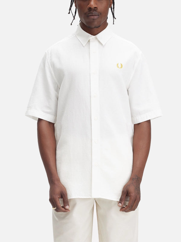 FRED PERRY - GÖMLEK - Textured Seersucker Shirt - White - shopi go'da!.