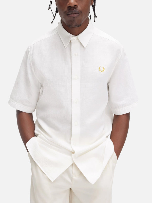 FRED PERRY - GÖMLEK - Textured Seersucker Shirt - White - shopi go'da!.