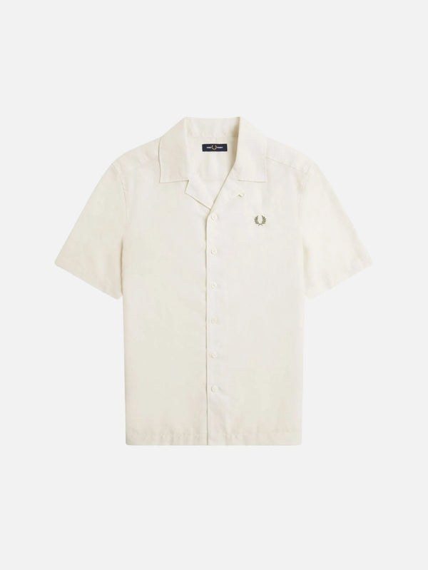 FRED PERRY - GÖMLEK - Jacquard Linen Blend Shirt - Light Ecru - shopi go'da!.