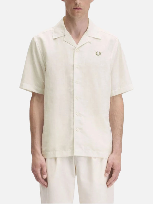 FRED PERRY - GÖMLEK - Jacquard Linen Blend Shirt - Light Ecru - shopi go'da!.