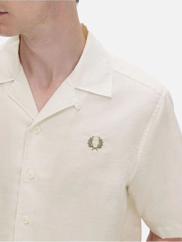 FRED PERRY - GÖMLEK - Jacquard Linen Blend Shirt - Light Ecru - shopi go'da!.