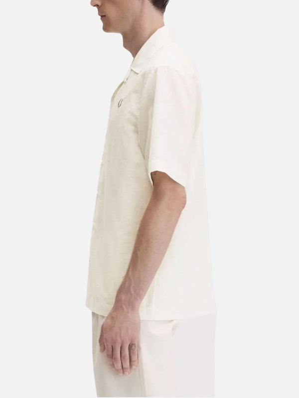 FRED PERRY - GÖMLEK - Jacquard Linen Blend Shirt - Light Ecru - shopi go'da!.