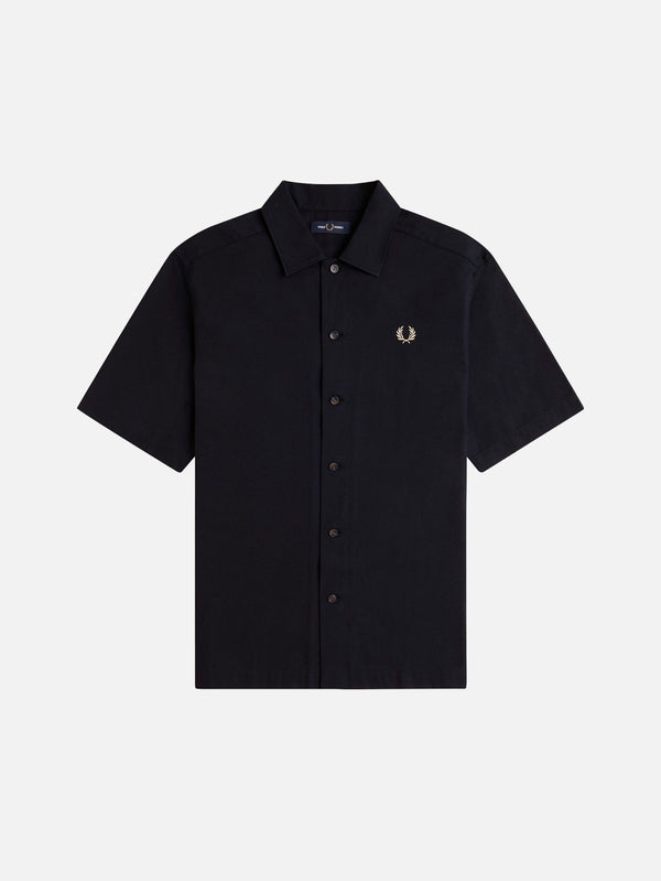 FRED PERRY - GÖMLEK - Basket Weave Shirt - Black - shopi go'da!.