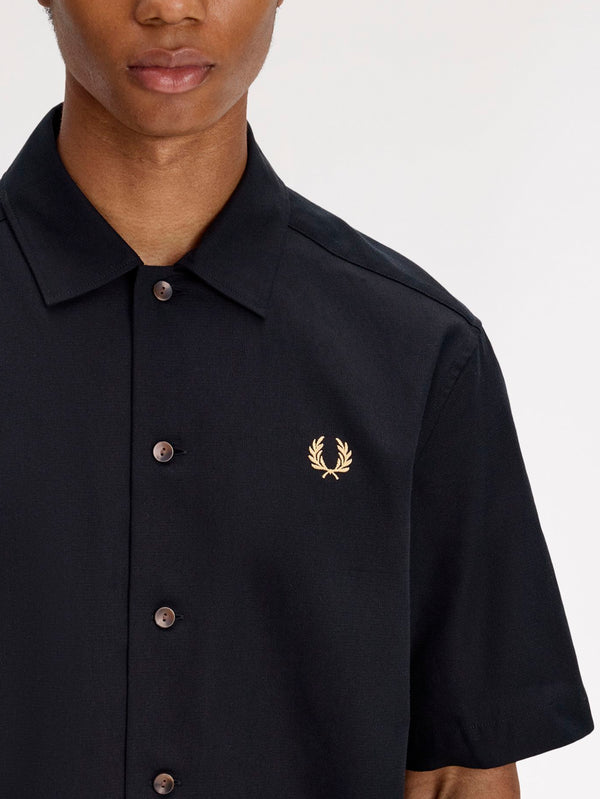 FRED PERRY - GÖMLEK - Basket Weave Shirt - Black - shopi go'da!.