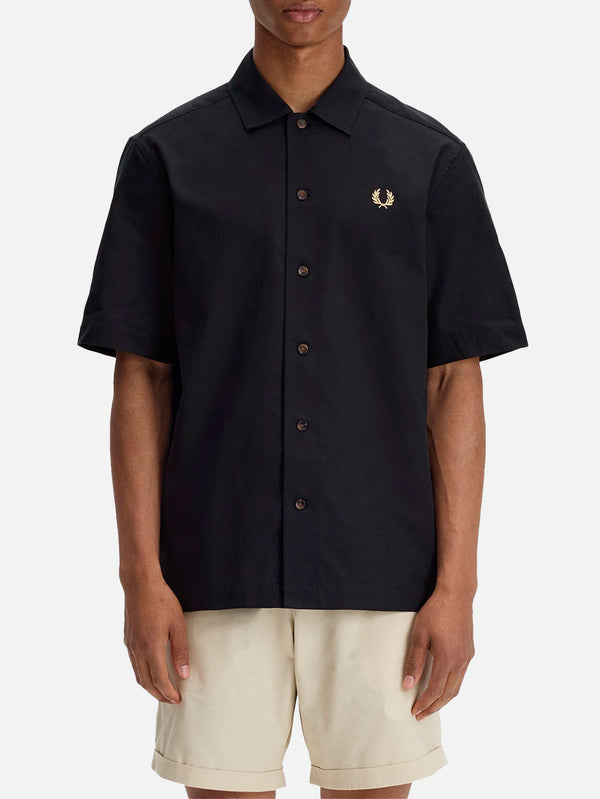 FRED PERRY - GÖMLEK - Basket Weave Shirt - Black - shopi go'da!.