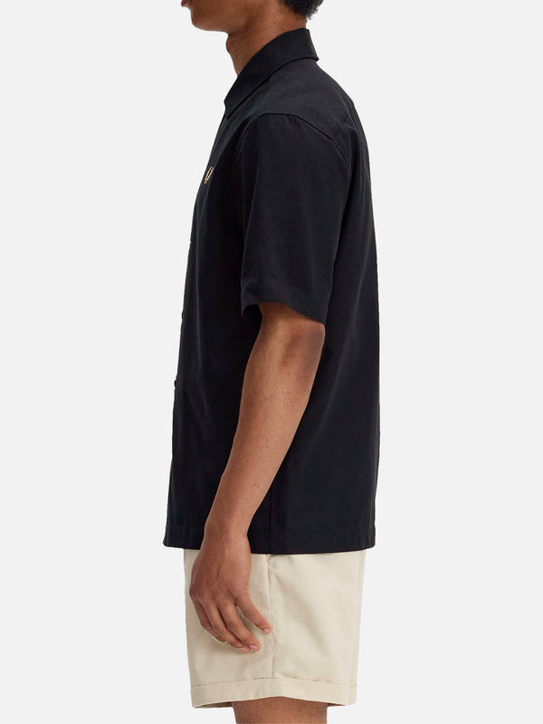 FRED PERRY - GÖMLEK - Basket Weave Shirt - Black - shopi go'da!.