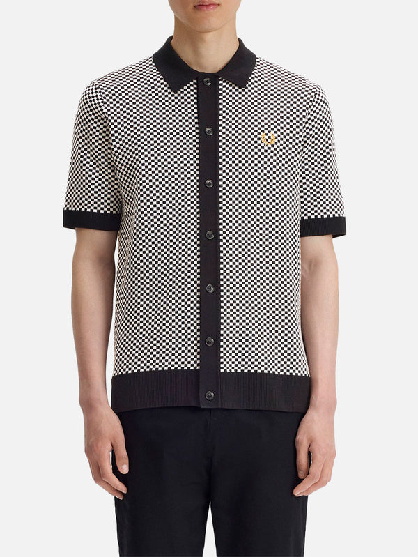 FRED PERRY - GÖMLEK - Chequerboard Button Thru Shirt - Black - shopi go'da!.