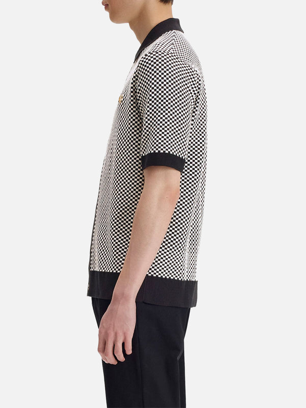 FRED PERRY - GÖMLEK - Chequerboard Button Thru Shirt - Black - shopi go'da!.