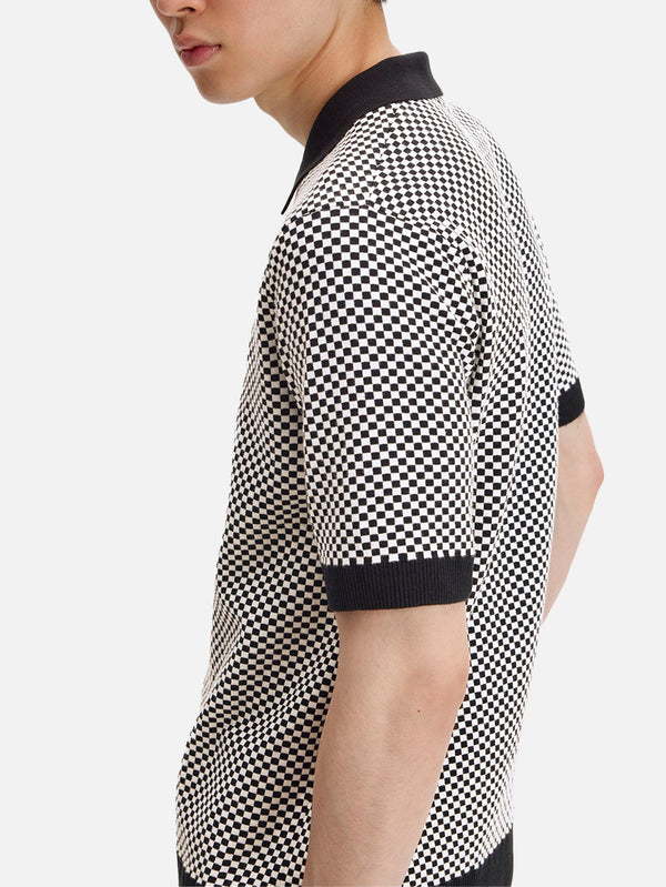 FRED PERRY - GÖMLEK - Chequerboard Button Thru Shirt - Black - shopi go'da!.