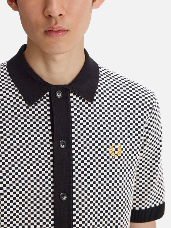 FRED PERRY - GÖMLEK - Chequerboard Button Thru Shirt - Black - shopi go'da!.