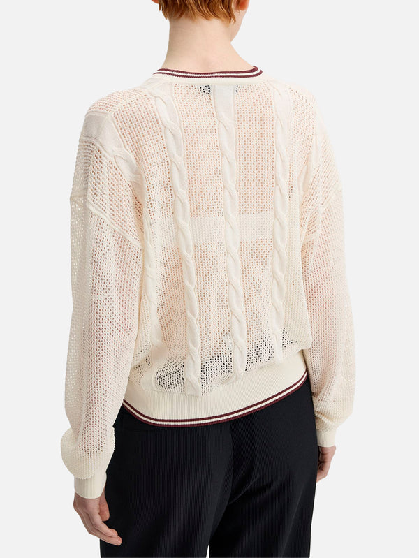 FRED PERRY - KAZAK - Mesh Cable Knit Jumper - Ecru - shopi go'da!.