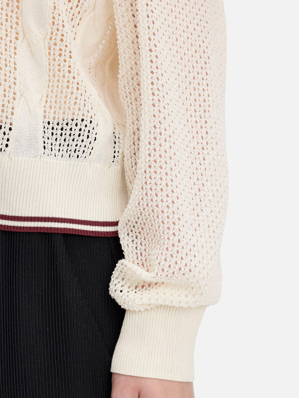 FRED PERRY - KAZAK - Mesh Cable Knit Jumper - Ecru - shopi go'da!.