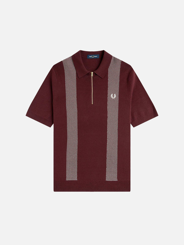 FRED PERRY - T-SHIRT - Panel Detail Knitted Shirt - Oxblood - shopi go'da!.
