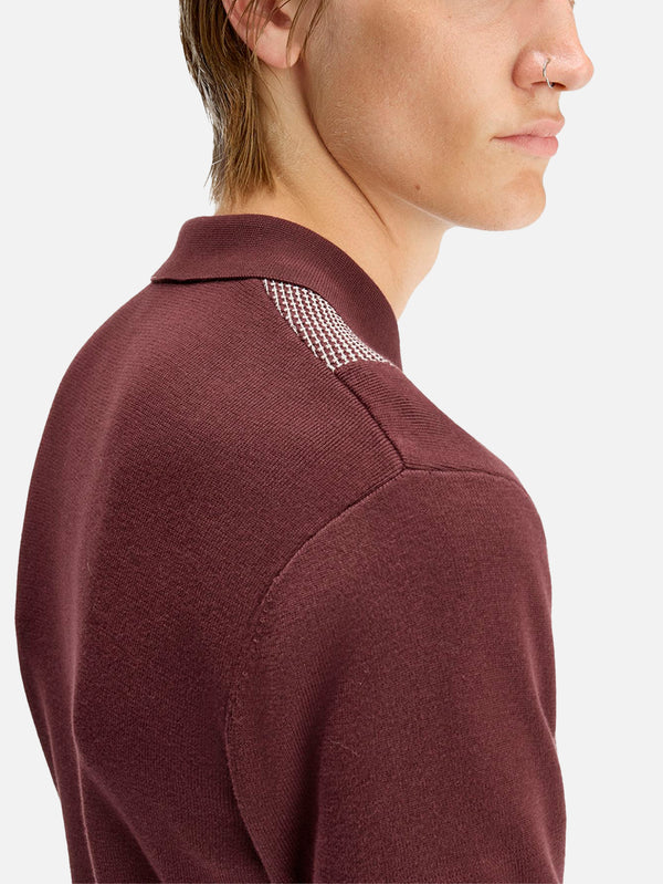 FRED PERRY - T-SHIRT - Panel Detail Knitted Shirt - Oxblood - shopi go'da!.