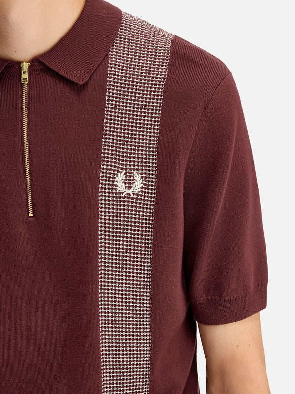 FRED PERRY - T-SHIRT - Panel Detail Knitted Shirt - Oxblood - shopi go'da!.