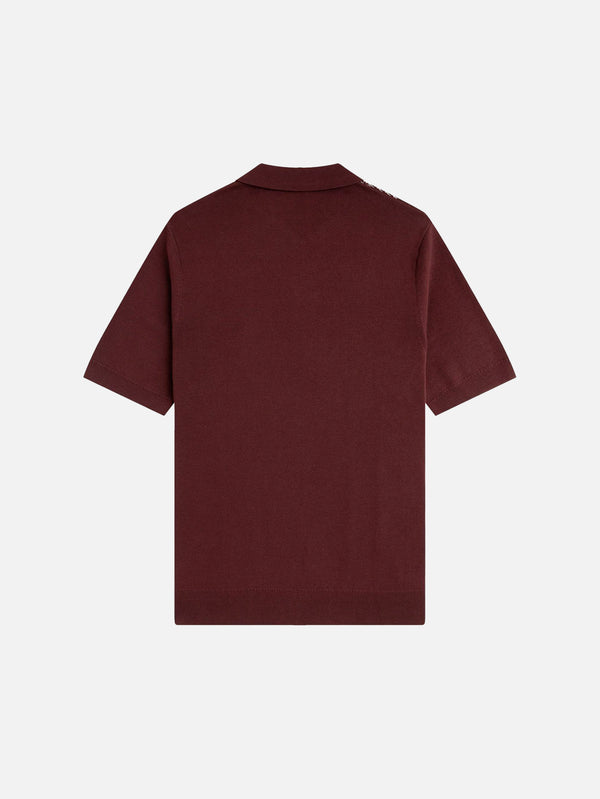 FRED PERRY - T-SHIRT - Panel Detail Knitted Shirt - Oxblood - shopi go'da!.