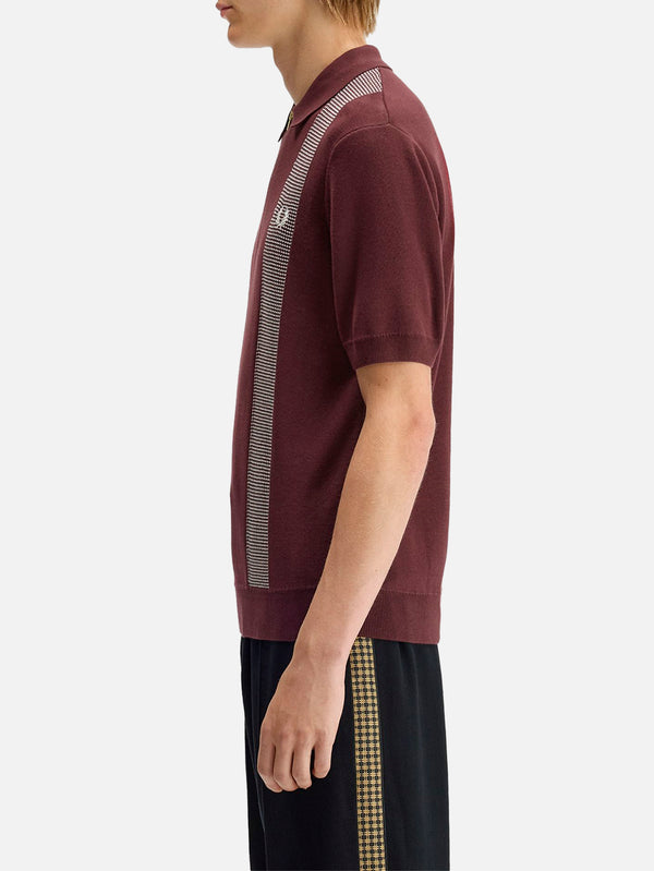 FRED PERRY - T-SHIRT - Panel Detail Knitted Shirt - Oxblood - shopi go'da!.