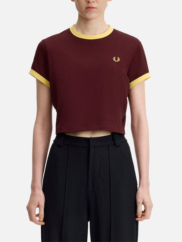 FRED PERRY - T-SHIRT - Cropped Ringer T-Shirt - Oxblood - shopi go'da!.