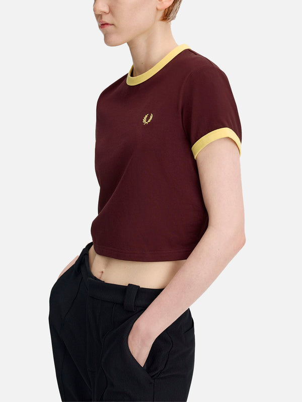 FRED PERRY - T-SHIRT - Cropped Ringer T-Shirt - Oxblood - shopi go'da!.