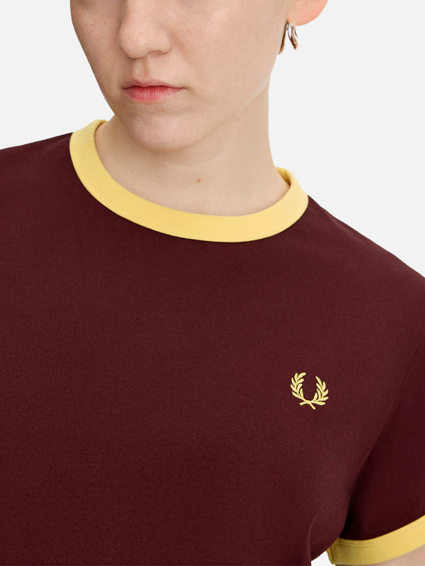 FRED PERRY - T-SHIRT - Cropped Ringer T-Shirt - Oxblood - shopi go'da!.