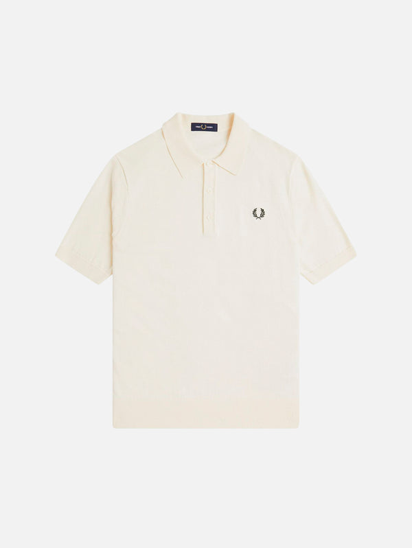 FRED PERRY - T-SHIRT - Cotton Knitted Shirt - Ecru - shopi go'da!.