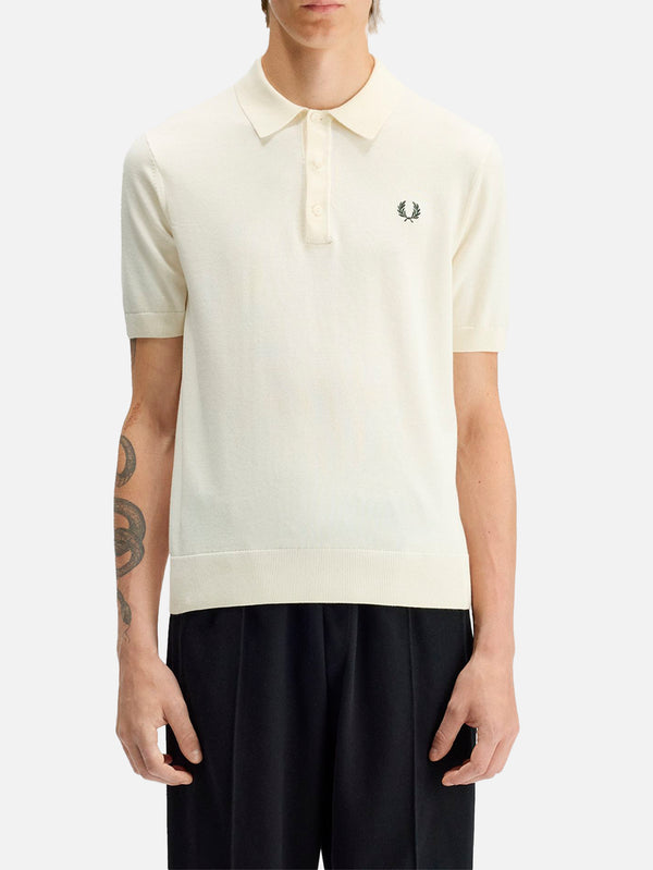 FRED PERRY - T-SHIRT - Cotton Knitted Shirt - Ecru - shopi go'da!.