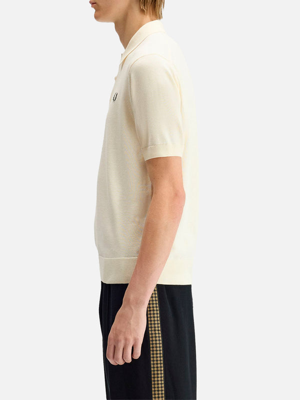 FRED PERRY - T-SHIRT - Cotton Knitted Shirt - Ecru - shopi go'da!.