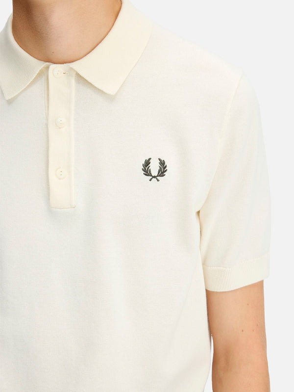 FRED PERRY - T-SHIRT - Cotton Knitted Shirt - Ecru - shopi go'da!.