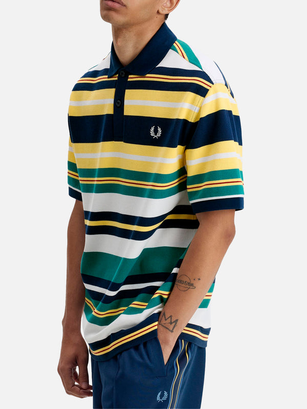 FRED PERRY - T-SHIRT - Striped Relaxed Polo Shirt - Lemon Barley - shopi go'da!.