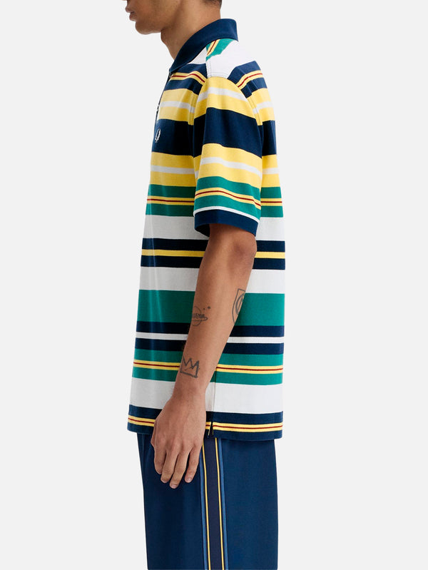 FRED PERRY - T-SHIRT - Striped Relaxed Polo Shirt - Lemon Barley - shopi go'da!.