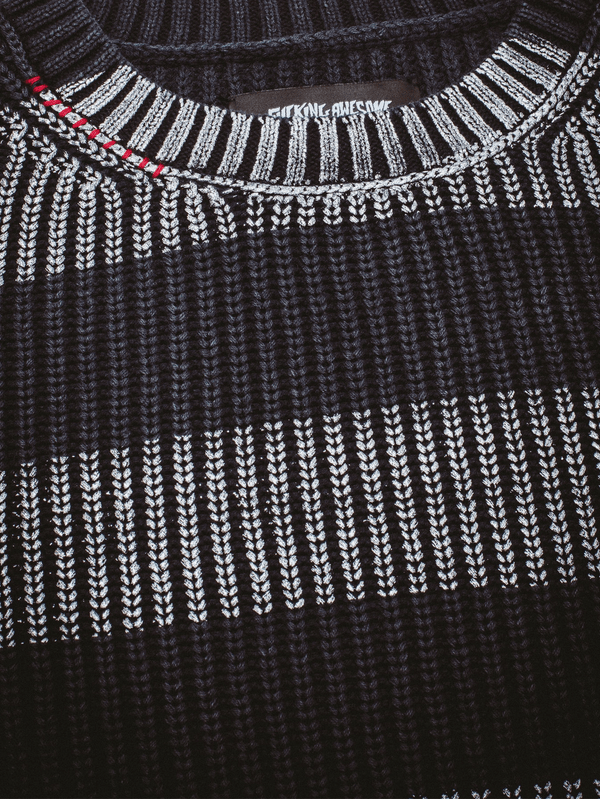 FUCKING AWESOME - KAZAK - Striped Sweater - Black/Silver/Striped - shopi go'da!.