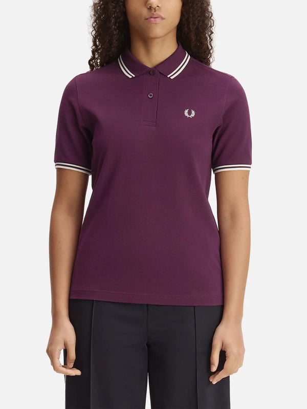 FRED PERRY Twin Tipped Fred Perry Shirt – Plum/Ecru, önden görünüm