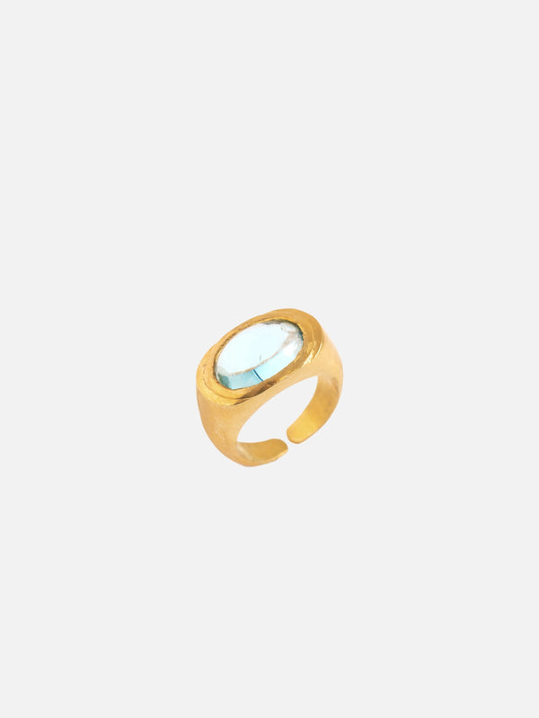 HESPERIDES - YÜZÜK - Roman Signet Ring - Sky Blue Topaz - Gold - shopi go'da!.