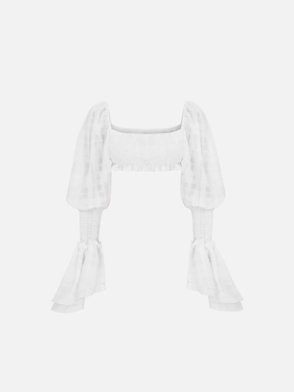 MI MAGIC LOVE Hola White Plaid Top – beyaz, önden görünüm