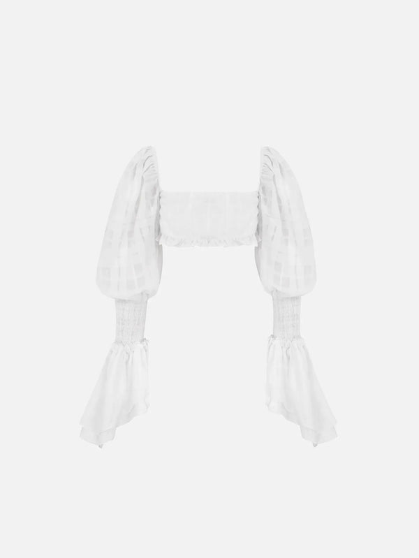 MI MAGIC LOVE Hola White Plaid Top – beyaz, önden görünüm