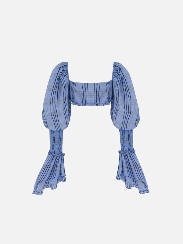 MI MAGIC LOVE Hola Blue Plaid Top – mavi, önden görünüm