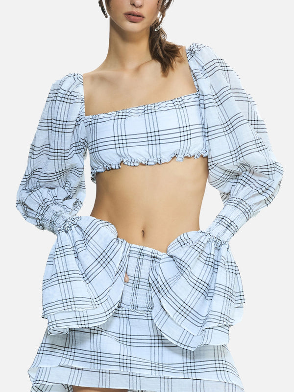 Hola White Black Plaid Top