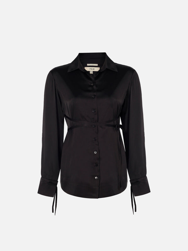 IN.K II - BLUZ - Fluid Silk Blouse - Black - shopi go'da!.