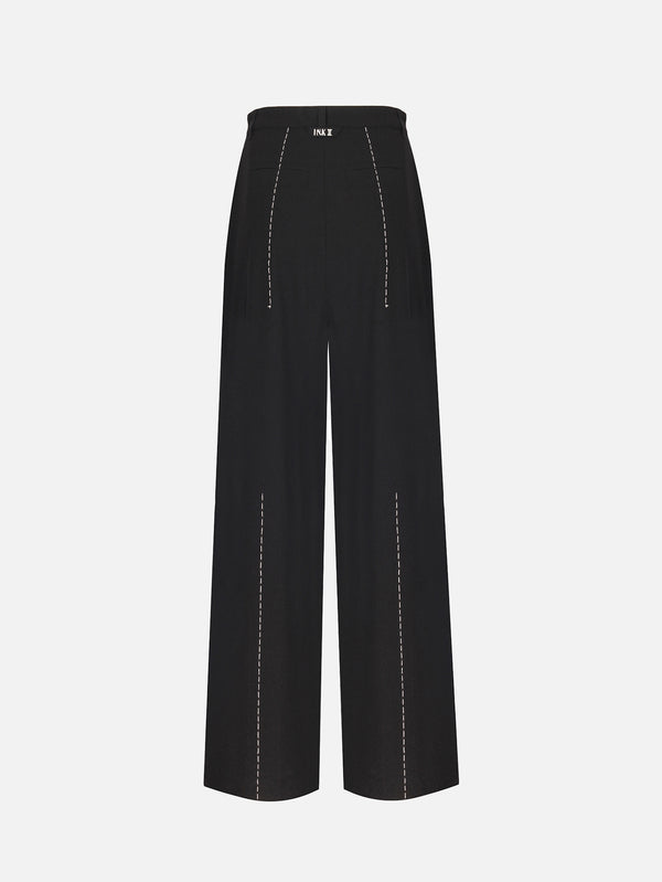 IN.K II - PANTOLON - Stitched Detailed Wideleg - Black - shopi go'da!.