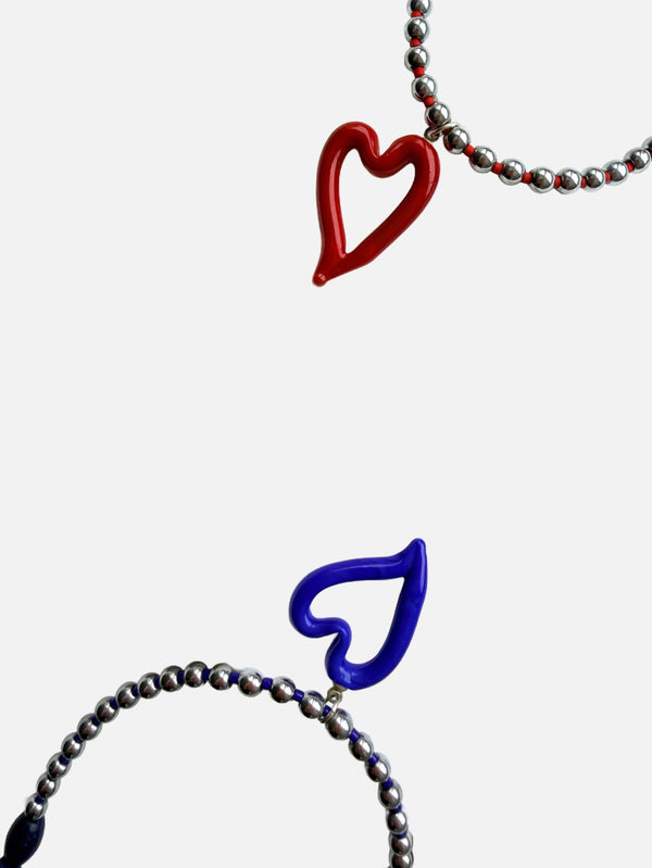 Isla Navy Doğal Hematit Taşlı Cam Kalp Uçlu Kolye