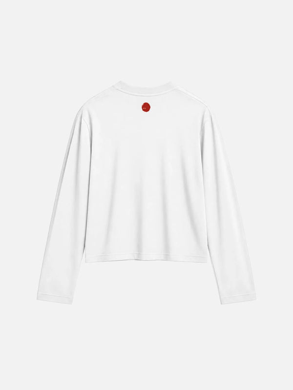 shopi go Itoshima Cropped Logsleeve T-Shirt - White – beyaz, arkadan görünüm